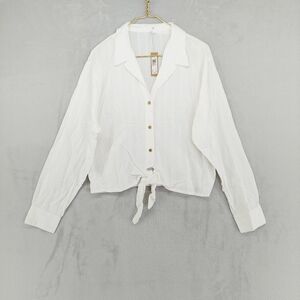 NEW Hello Nite White Sand Tie Front Long Sleeve Cotton Shirt P707